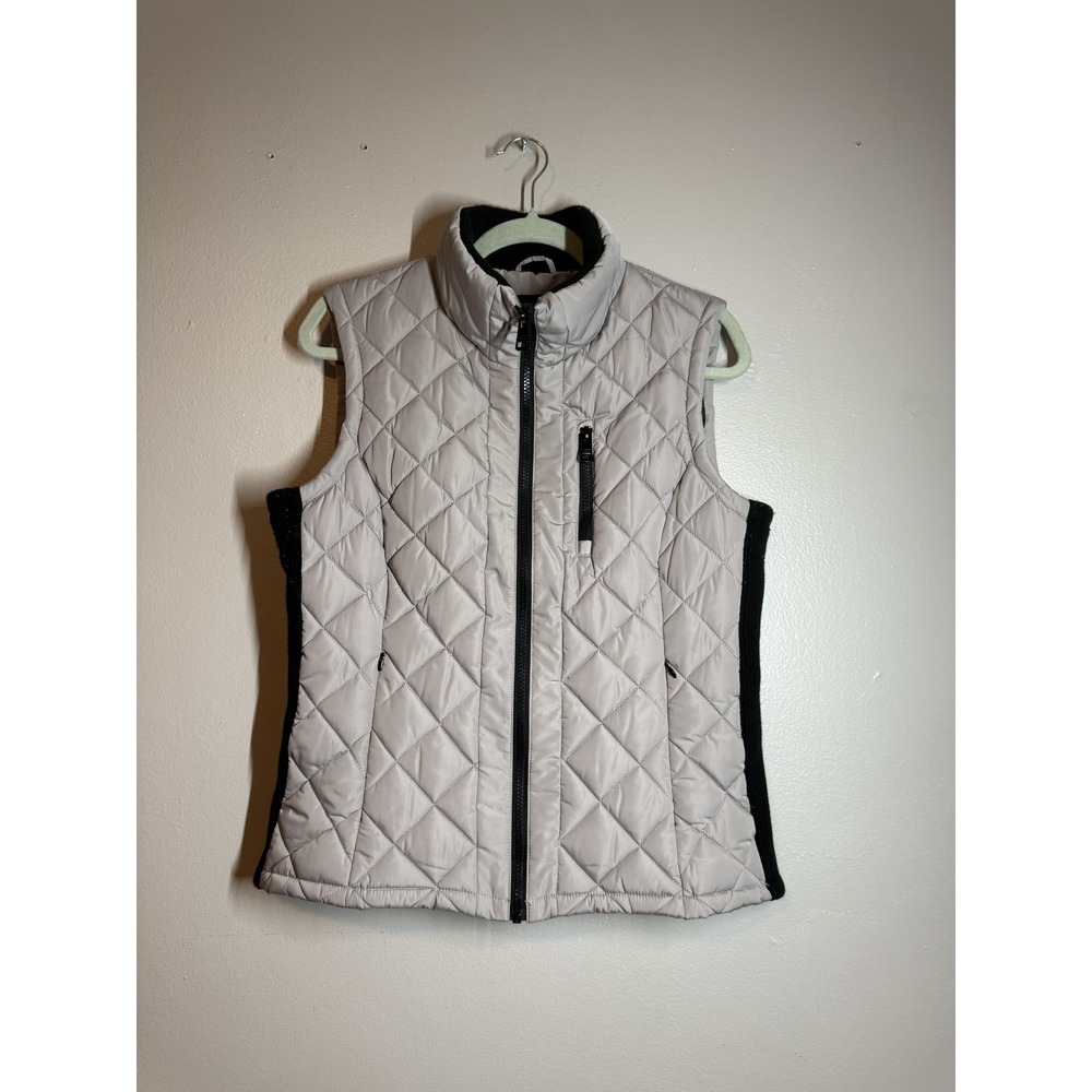 Andrew Marc Women's Quilted Puffer Vest Gray Black Full Zip Mock Neck - Size M